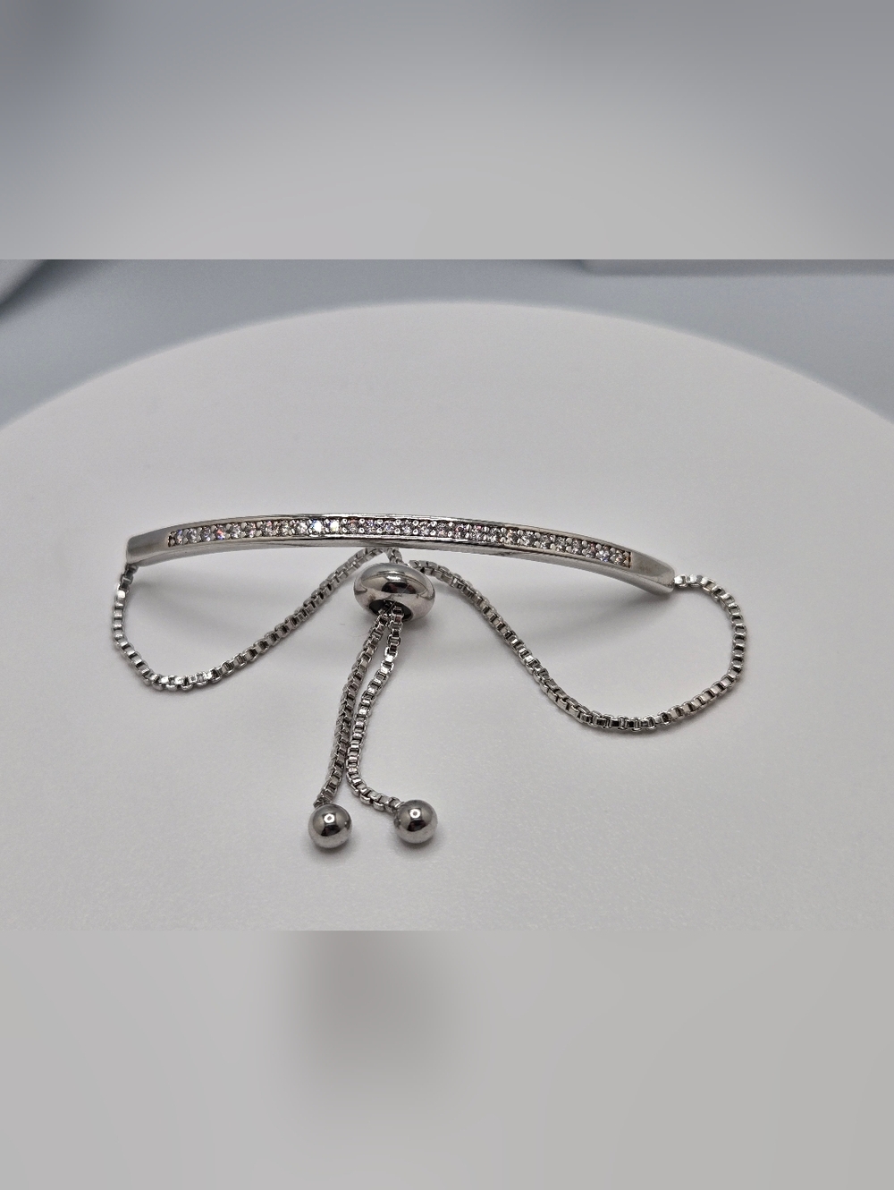 Stainless Steel CZ Bar Bolo Bracelet Polished Adjustable 8" Friendship Style